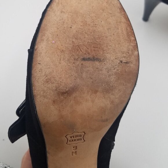 Vaneli Suede Patent Leather Bootie Peep Toe Buckle - Picture 9 of 11